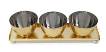 Load image into Gallery viewer, Gold 3 Bowl Relish Dish on Tray with Ball Legs - 14.8&quot;L