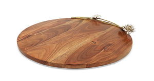 Wood Charcuterie Board with White Lotus Design, 16"D