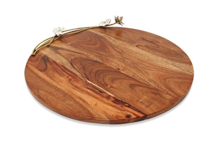 Wood Charcuterie Board with White Lotus Design, 16"D