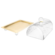 Load image into Gallery viewer, Rectangle Cake Dome Gold with Ball Knob - 10.2&quot;L