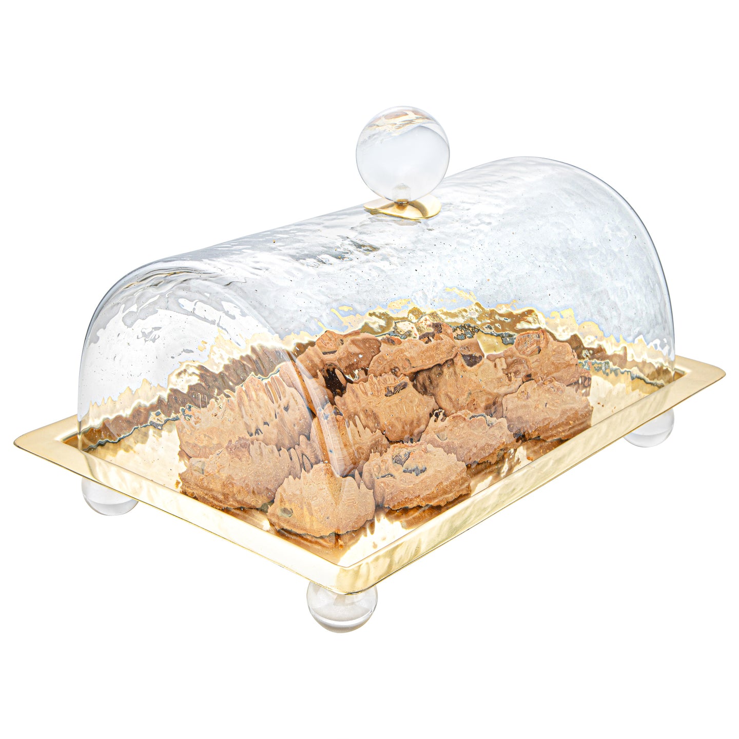 Rectangle Cake Dome Gold with Ball Knob - 10.2