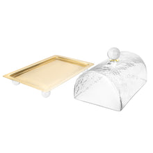 Load image into Gallery viewer, Rectangle Cake Dome Gold with Ball Knob - 10.2&quot;L