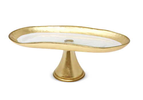 Footed Glass Tray with Gold Brushed Rim