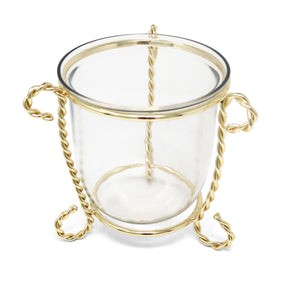 Glass Candle Holder on Gold Brass Stand, 4"