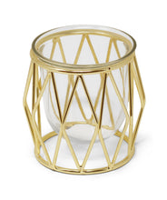 Load image into Gallery viewer, Gold Brass Hurricane Candle Holder - Diamond Shaped Design