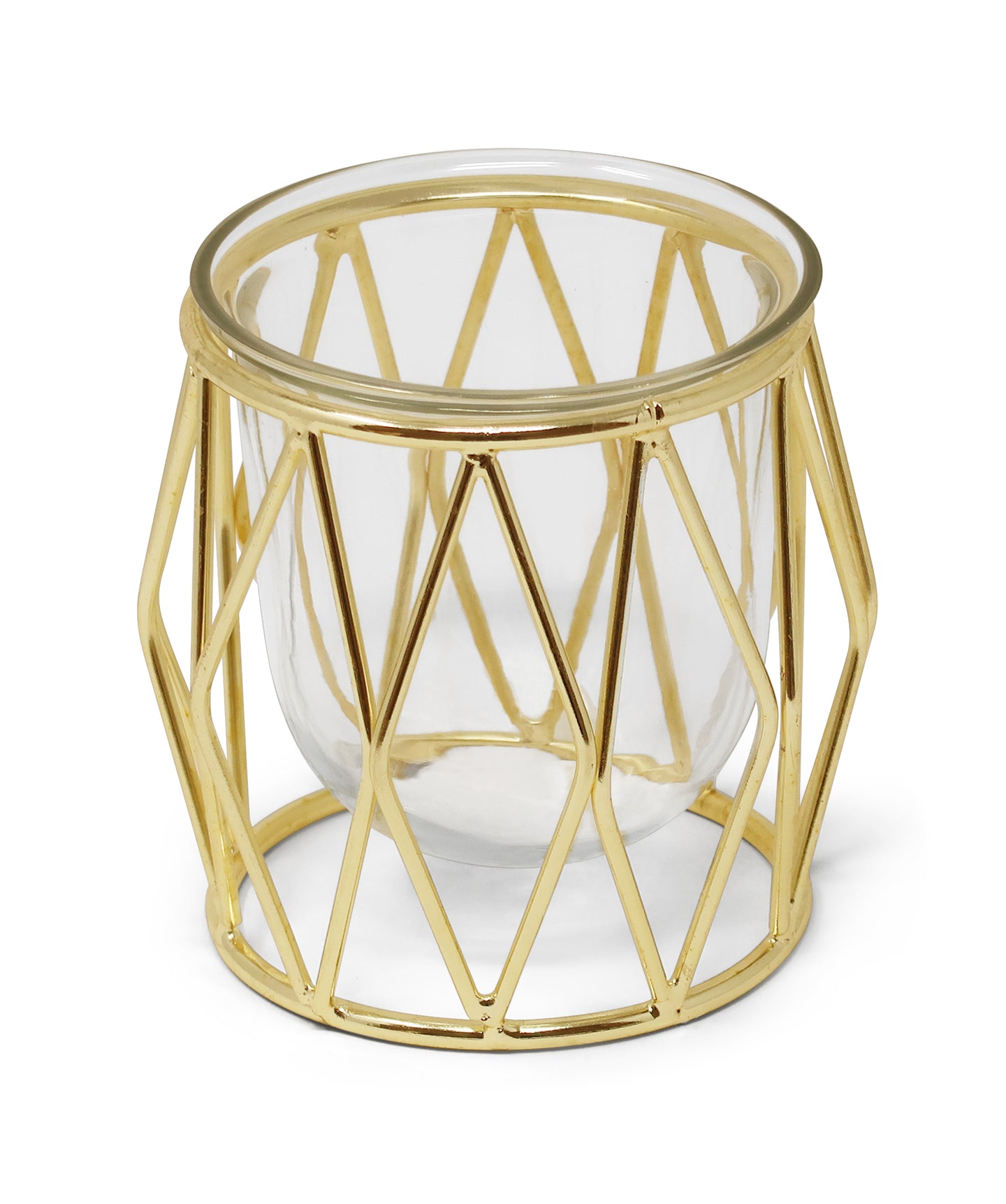 Gold Brass Hurricane Candle Holder - Diamond Shaped Design
