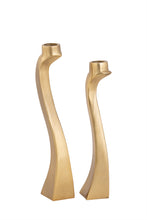 Load image into Gallery viewer, Set of 2 Gold Dimensional Taper Candle Holders