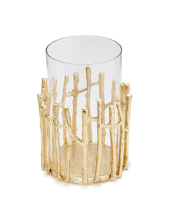 Glass Hurricane/Floral Vase with Gold Twig Design