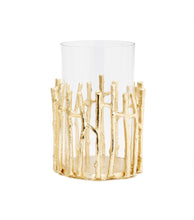 Load image into Gallery viewer, Glass Hurricane/Floral Vase with Gold Twig Design