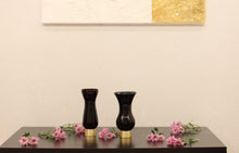 Load image into Gallery viewer, Black Glass Vase with Gold Base