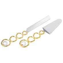 Load image into Gallery viewer, Cake/Salad Servers with Gold Loop Design and Clear Ball