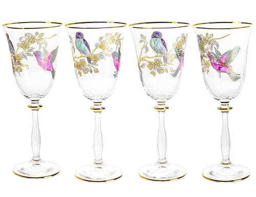 Set of 4 Glasses with Bird Design