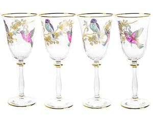 Set of 4 Glasses with Bird Design