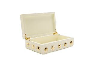 Beige Wood Decorative Box With Gold Ball Design