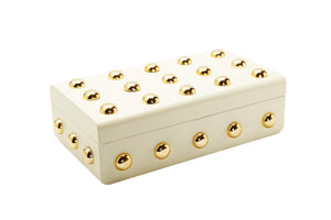 Beige Wood Decorative Box With Gold Ball Design