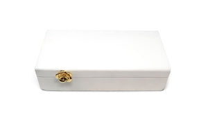 Rectangular White Wood Decorative Box with Gold Flower Detail