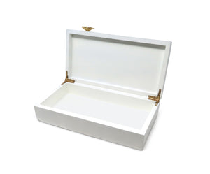Rectangular White Wood Decorative Box with Gold Flower Detail
