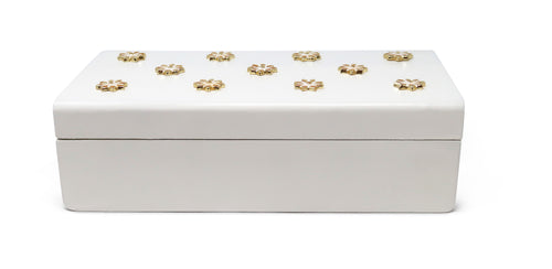 Classic Touch White Marble Decorative Box W/ Gold Hexagon Design On cover