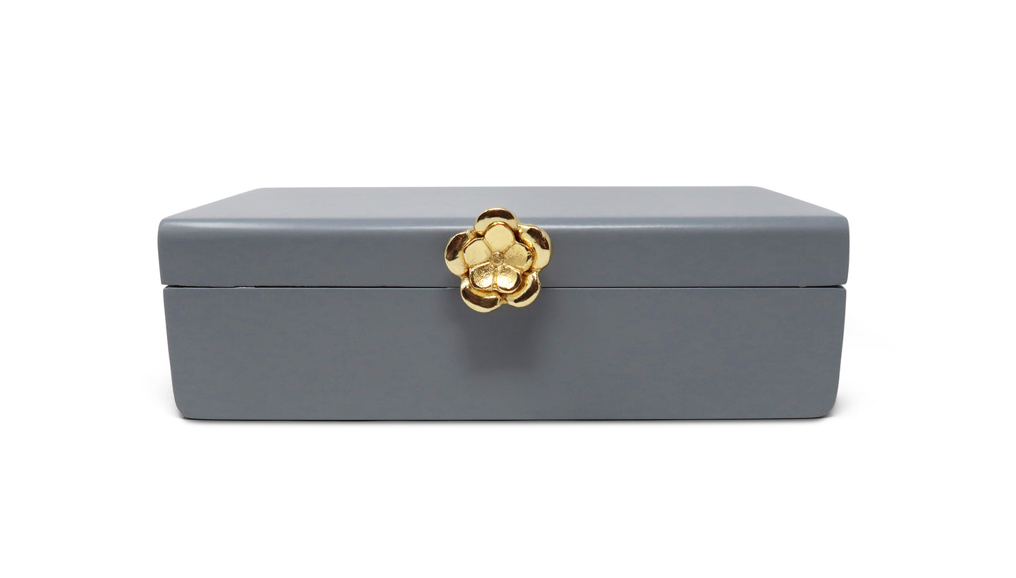 Grey Wood Decorative Box with Gold Flower Opener