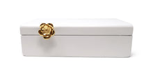 Load image into Gallery viewer, Rectangular White Wood Decorative Box with Gold Flower Detail