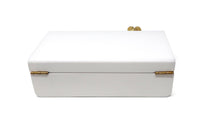 Load image into Gallery viewer, Rectangular White Wood Decorative Box with Gold Flower Detail