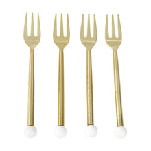 Load image into Gallery viewer, S/4 Dessert Forks Gold with White Balls on Handle