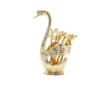 Load image into Gallery viewer, Gold Swan Dessert Spoon Holder with 6 Spoons