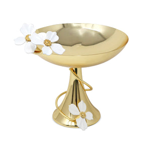 Gold Bowl on Stand with Jewel Flower Design, 7"D