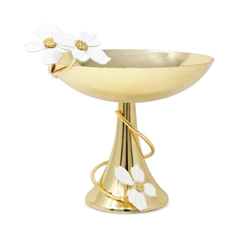 Gold Bowl on Stand with Jewel Flower Design, 7