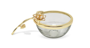 Glass Dish with Gold Enamel Flower Design on Handle