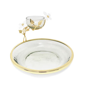 Glass 2 Tier Tray with Jewel Flower Design, 13"D