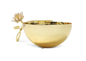 Glass Dish with Gold Enamel Flower Design on Handle