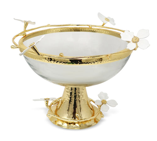 Gold Footed Glass Bowl with Jewel Flowers Design, 10