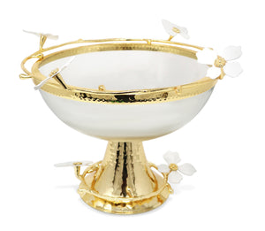 Gold Footed Glass Bowl with Jewel Flowers Design, 10"D