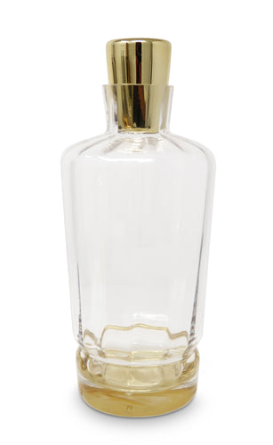 Glass Optic Whiskey Decanter with Gold Cover and Base, 8.75