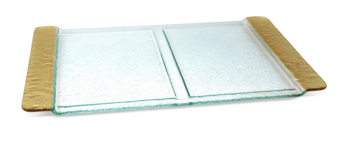 Glass 2 Sectional Tray with Gold Handles - 20.75