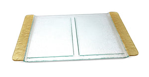 Glass 2 Sectional Tray with Gold Handles - 20.75"L