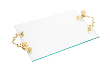 Load image into Gallery viewer, Glass Tray with White Rose Handles