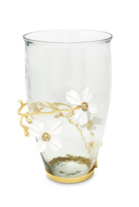 Glass Vase with Jewel Flowers Design, 8.75"H