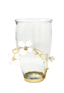 Glass Vase with Jewel Flowers Design, 8.75"H