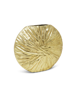 Gold Crumpled Circular Vase, 8.25"H