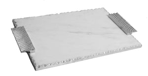 16" Marble Challah Tray with Silver Decorative
