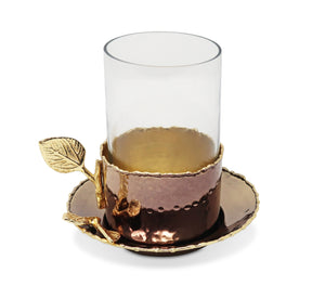 Glass Cup and Plate with Leaf Flower Design, 5"