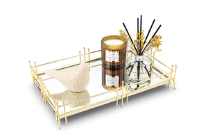 Oblong Mirror Tray with Gold Symmetrical Design