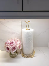 Load image into Gallery viewer, Stainless Steel Paper Towel Holder with Gold Leaf Design