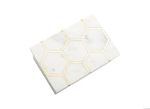 Load image into Gallery viewer, White Marble Decorative Box W/ Gold Hexagon Design On cover