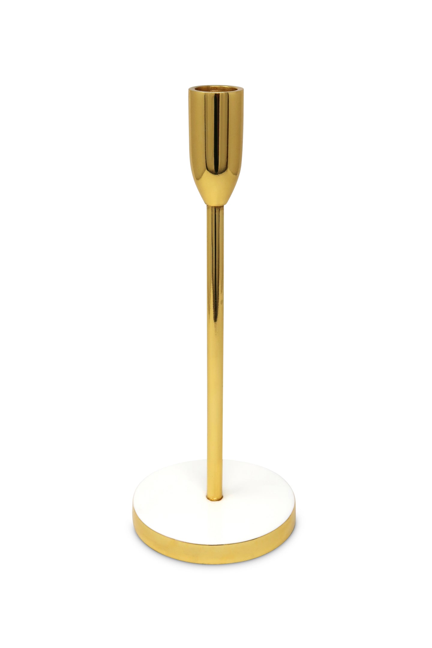 Gold Taper Candle Holder on White Marble Base - 10