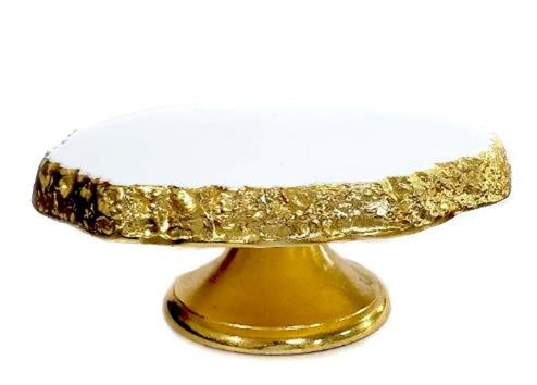 White Marble Cake Tray on Gold Stem