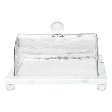 Load image into Gallery viewer, Marble Cake Plater with Glass Cover and Ball Knob - 10.4&quot;L