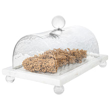 Load image into Gallery viewer, Marble Cake Plater with Glass Cover and Ball Knob - 10.4&quot;L